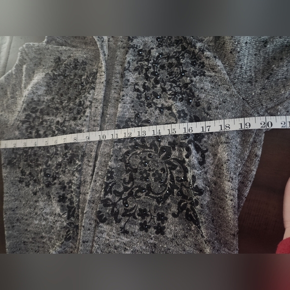 Vocal Goth Gray Hooded Cardigan with Black Pattern - Picture 6 of 6